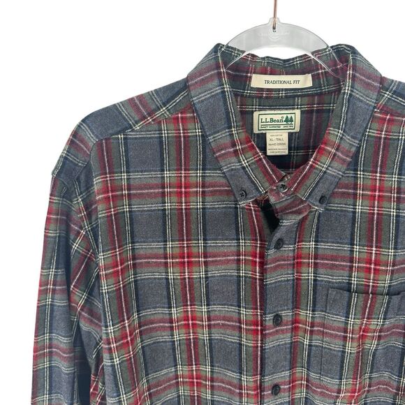 LL Bean Shirt Mens XL Tall Gray Plaid Soft Flannel Long Sleeve Traditional Fit - Picture 6 of 16
